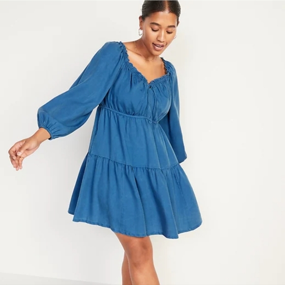 OLD NAVY - TENCEL&#153 LYOCELL RUFFLED TIE-NECK SWING DRESS - Picture 1 of 3